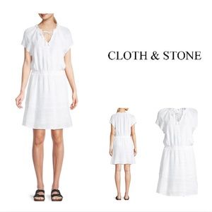 🆕Anthropologie Cloth & Stone Tie-Neck Blouson Mini Dress.  NWOT.